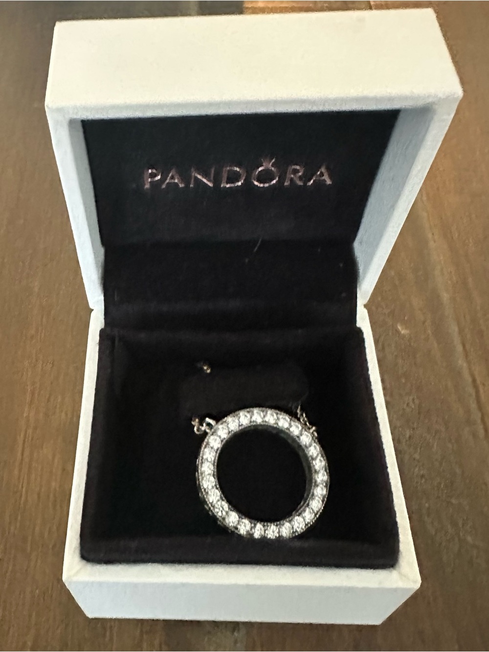 Pandora Silver Pavé Open Circle Necklace - White Sparkle 15 inch